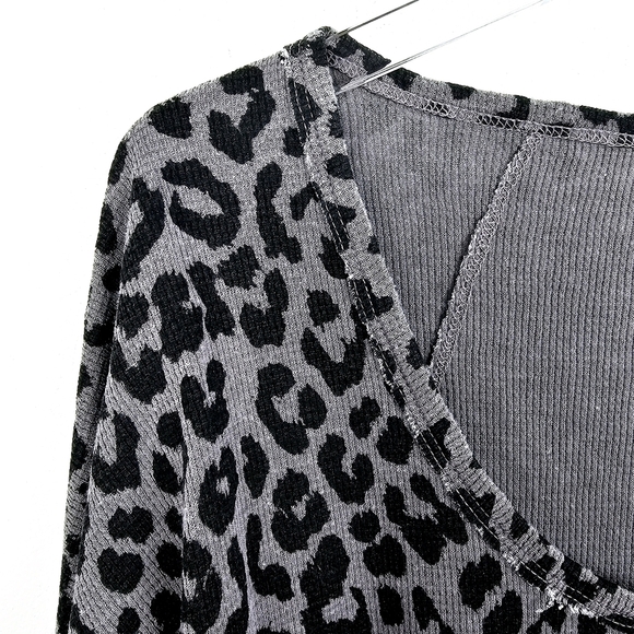 Lucky Brand Leopard Print Thermal Frayed Shirt - Picture 4 of 10